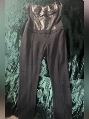 bebe Black jumpsuit Pants with Faux-Leather Front Panel